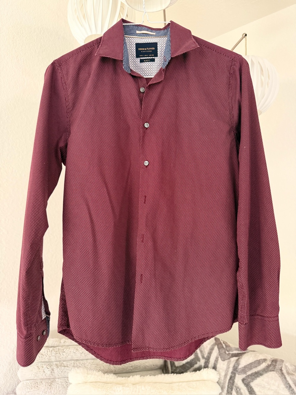 Denim & Flower Men's Burgundy Microdot Dress Shirt